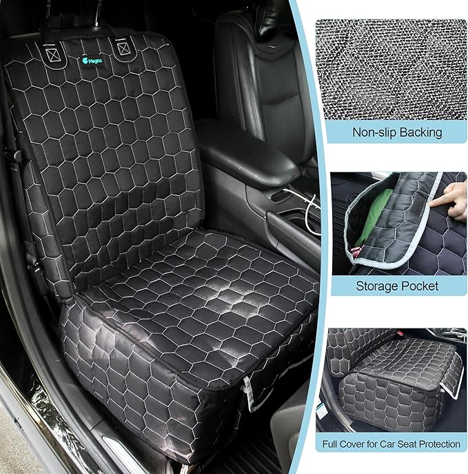 Meginc Front Seat Covers for Cars,Waterproof Car Seat Protector with Side Flaps 600D Fabric Front Seat Dog Cover for Trucks Vans SUVs Sedans, Non Slip Scratch Proof Seat Covers for Dogs in Car