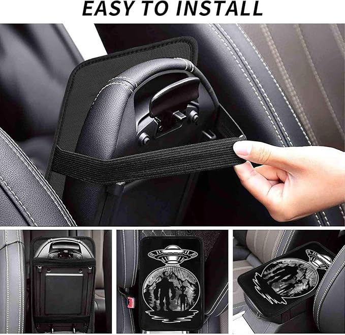 UFO Alien and Bigfoot Moon Car Armrest Pads Auto Seat Handrail Box Decoration Cushion Fit for Most Vehicles Accessories, Universal Car Center Console Cover Pad Protector Funny Design