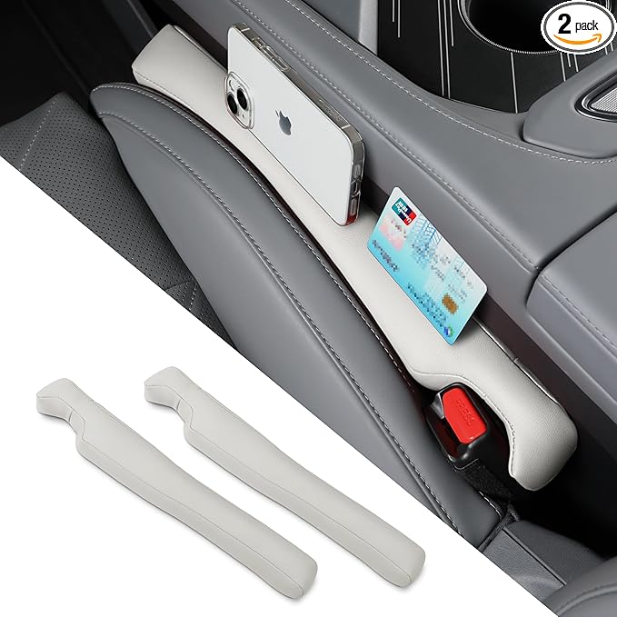 POKSRI Car seat Gap Filler, 2 Pack Leather Gap Organizers Stop Things from Dropping into The Gap Between seat and Console, Adjustable Width 1.4-2.4 inches Fit Most car/Truck/SUV, Accessories(Grey)