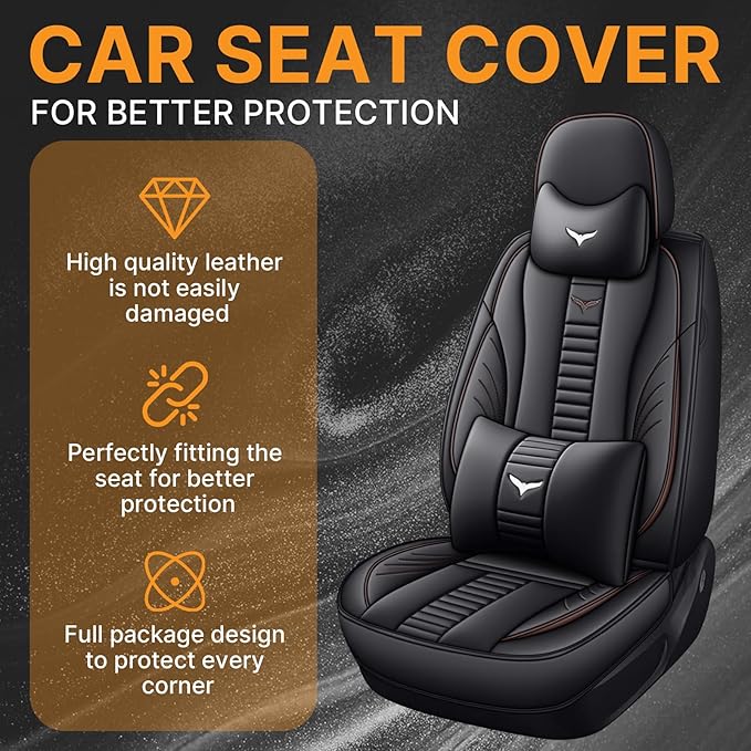 Pengchen Full Set of Universal Fit Automotive Seat Covers fit for Honda Crosstour 2012-2015, PU Leather Automobile Interior Sets with Headrest & Back Pillow Black & Coffee Line