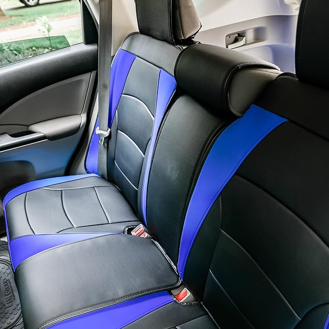 FH Group Ultra Comfort Highest Grade Faux Leather Full Set Cushion Pads Car Seat Covers for Front and Rear– Universal Fit for Cars Trucks & SUVs (Blue/Black)