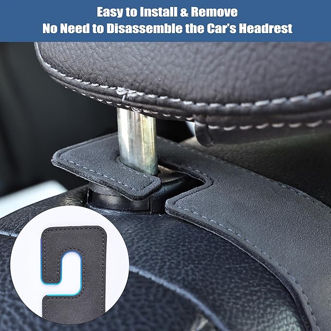 Amooca Car Seat Back Hook Universal Auto Storage Hanger Suede with Metal Car Seat Organizer for Handbag Purse Coat Umbrellas Grocery Bags 2 Pack Gray