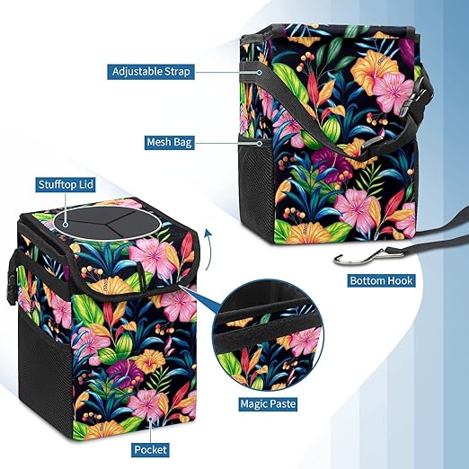 GVGHIDZ Car Trash Can – Multi-Purpose, Lightweight and Portable with Durable Water-Resistant Coating, No Installation Required, Practical and Ample Capacity, Variety of Colors.Rose Flower
