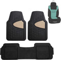 FH Group Automotive Floor Mats Tall Channel Beige Universal Fit Full Set Climaproof™ for Most Sedan, SUV and Trucks, Trimmable Rubber Combo Small Car Seat Cover Design Heavy-Duty Floor Mats for Car