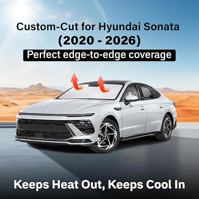 EcoNour Windshield Sun Shade Compatible for Hyundai Sonata Sedan 2020–2026 | Custom Fit Front Window Sunshade | Foldable Heat & UV Reflective Sun Visor
