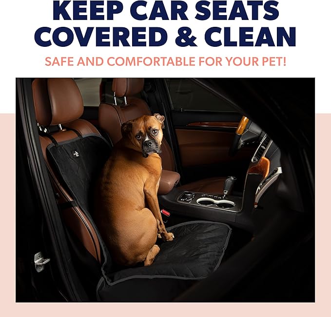 Active Pets Dog Car Seat Cover, Waterproof Front Seat Protector for SUV Truck Sedan, Pet Safety Travel Comfort System with Universal Fit, Black