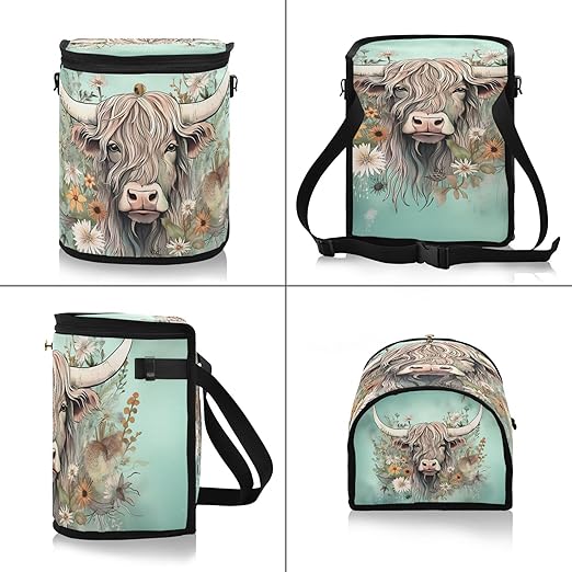 MNSRUU Car Trash Can with Lid, Highland Cow Flowers Car Trash Bag Hanging Organizers and Storage for Front Back Seat, Leak-Proof Trash Bin