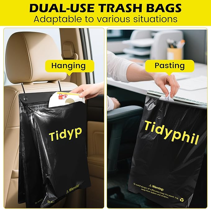 50 PCS Disposable Car Trash Bags Hanging, Leak-proof, Odor Seal. 2 Gallon Car Garbage Bags, Big Capacity. Independent of Car Trash Can, Easy Stick-On Car trash Bin for Car, SUV, Truck, Stroller.
