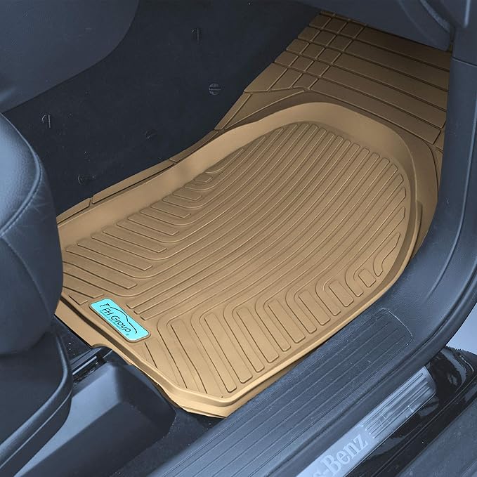 FH Group Universal Fit Heavy Duty Rubber Trimmable Tray Liners Automotive Floor Mats fits Most Cars, SUVs, and Trucks, Full Set Beige