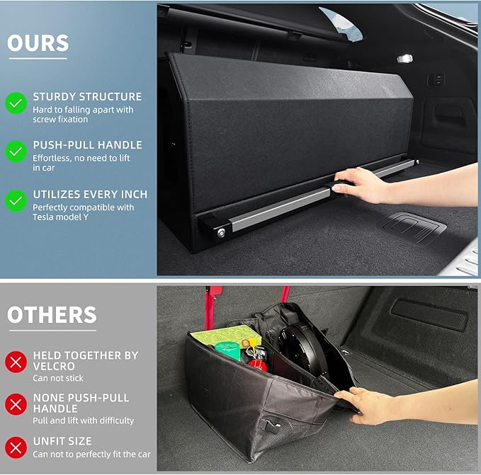 Trunk Organizer for SUV, Leather Collapsible Car Organizers with Magnetic Lid & Sturdy Handle, Waterproof Car Trunk Storage Box for Sedan Minivans Fits Travel, Camping (Black 27.5''*11.4 ''* 12.2'')