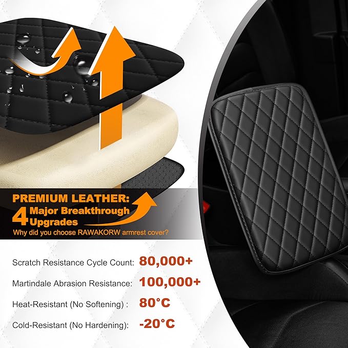 Center Console Cover for Cars Fit for Jeep Gladiator Leather Armrest Covers with 2 Storage Bags(Black)