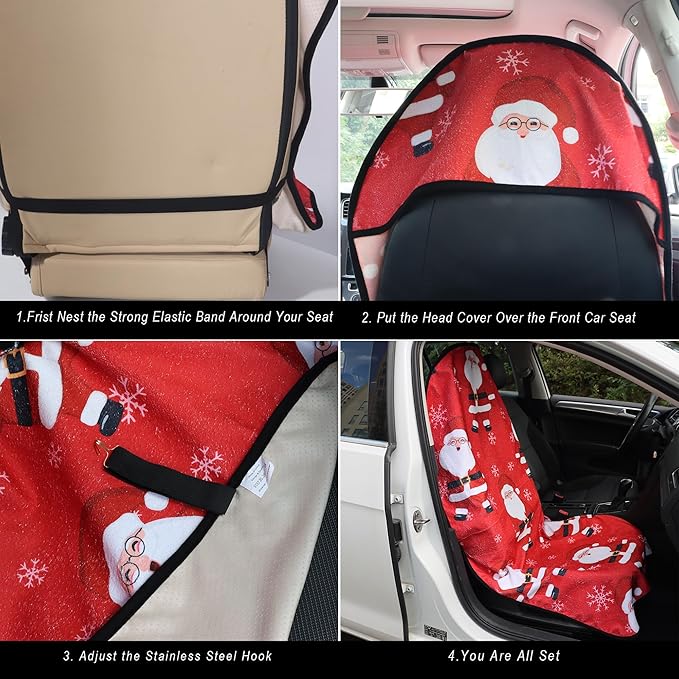 LoyaGour Car Seat Cover Protector Front Seats,for Gym Workout,Running,Swimming,Beach and Hiking,Waterproof Sweat Towel Bucket Seat Covers for Cars SUV Trucks (Santa Claus, 2Pcs)