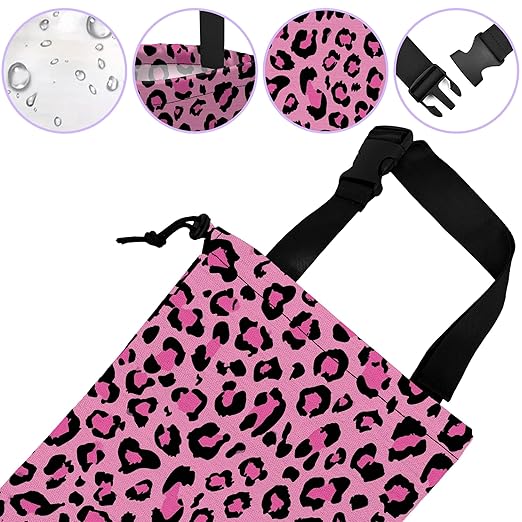 Car Trash Bag Hanging Pink Leopard Print Car Trash Can for Back Seat Waterproof Car Trash Bin with Adjustable Straps and Drawstring for Car Accessories Vehicle Travelling Camping