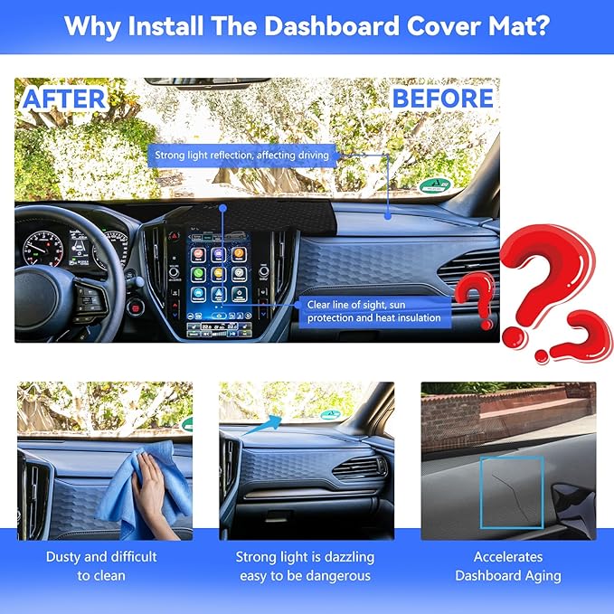 Dashboard Cover for 2025 2026 Subaru Forester, Non-Slip Dashboard Protector & Sunshield, UV-Blocking, Anti-Glare, Fade-Resistant Dash Mat Pad (Black)
