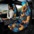 Qeluxign 5 Piece Car Accessories Set with 2 PU Leather Seat Covers, Sunflower Blue Butterfly 2 Belt Pads & 1 Armrest Cover Fit for Most Vehicles Easy Install & Clean