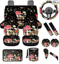 Dngkaoje Mushroom Car Accessories Full Set for Women Interior Seat Protector 13 Pcs Flower Mushroom Car Seat Covers Set for Front Rear Split Bench Cushion Pads,Trash Bin,Handbrake Shift Covers