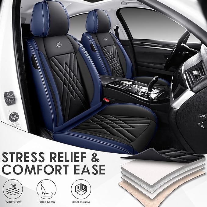 JGDL Car Seat Covers for Subaru Crosstrek 2016-2026, 5 Piece Set Nappa Leather Non-Slip Seat Protectors, Breathable Seat Cover Set. (Standard 5 Seats, Black Blue)