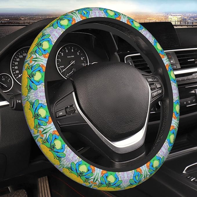 Tree Frogs Car Steering Wheel Cover, 15 Inch Steering Wheel Cover Stylish Decor for Most Cars