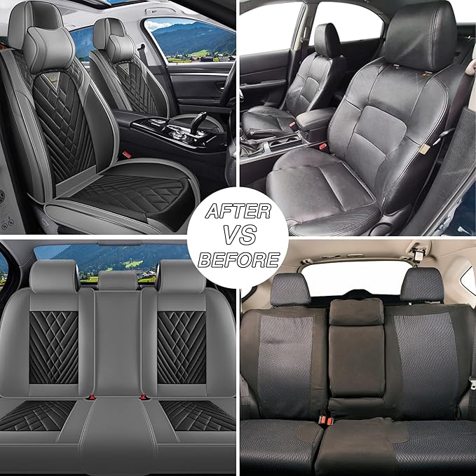 BYXN Car Seat Covers for Jeep Wrangler 2000-2026,Breathable Nappa Leather Car Seat Protector,Full Seat Cover with Pillow Automotive Seat Cushion with Airbag Compatible(5 Seats,Gray-Black)