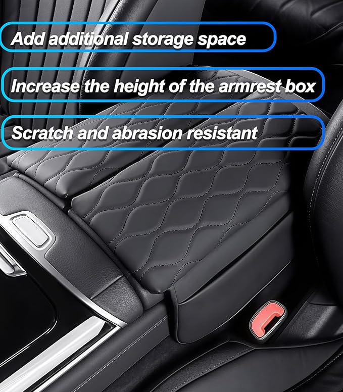 Egreat Center Console Armrest Cover for Mercedes Benz S-Class S500 S580 2021-2025, Leather Armrest Console Cover with Side Storage Pockets(Black)