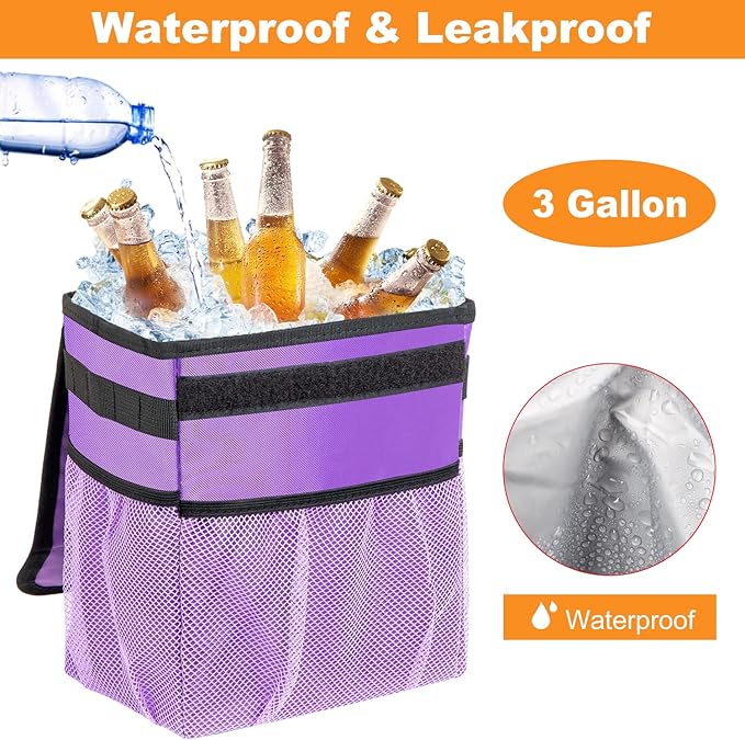 GPUSFAK Car Trash Can Foldable Garbage Bin Leakproof 2.3 Gallons Car Trash Bag Purple