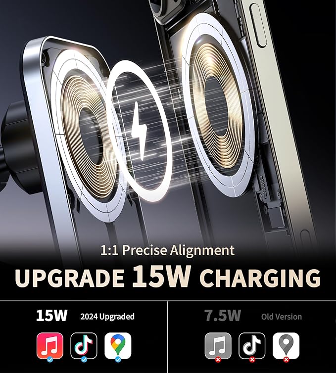 for MagSafe Car Mount Charger with Adapter, 360° Rotation Magnetic Wireless iPhone Car Charger for Air Vent, Compatible with iPhone 17/16/15/14/13/12 Series (Multi-Gray)
