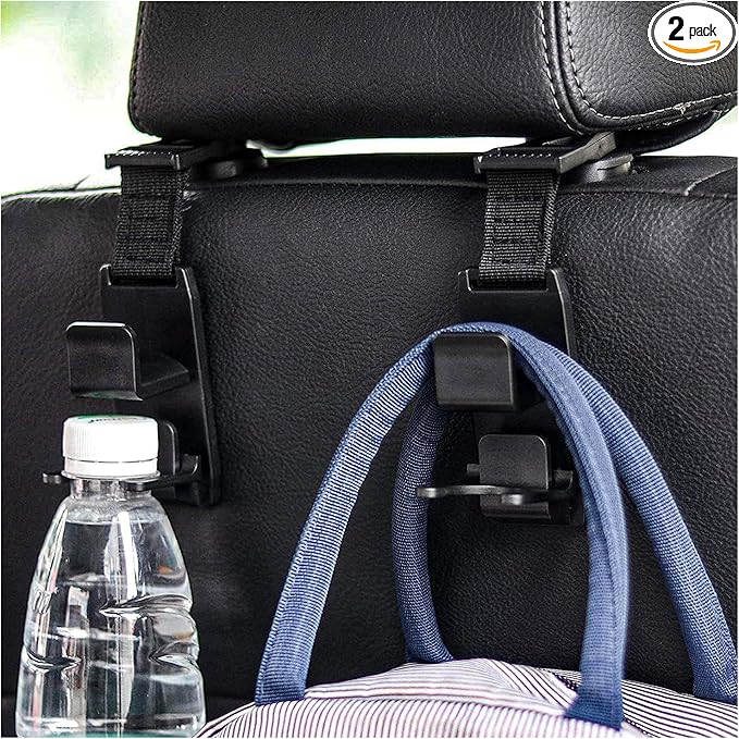 2 PCS Car Seat Headrest Hook, Strong Vehicle Headrest Hook Backseat Hanging Storage Holder, Auto Backseat Hanger Storage Organizer for Handbags Coats Purses Grocery Bags