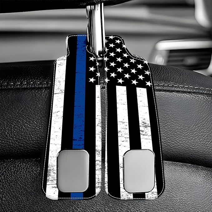 AEWNUNK Car Headrest Purse Hanger Grunge Blue and Black American Flag 1 Pack Bag Purse Holder for Car Premium Leather Double Metal Hook for Handbags, Grocery Bags and Phones