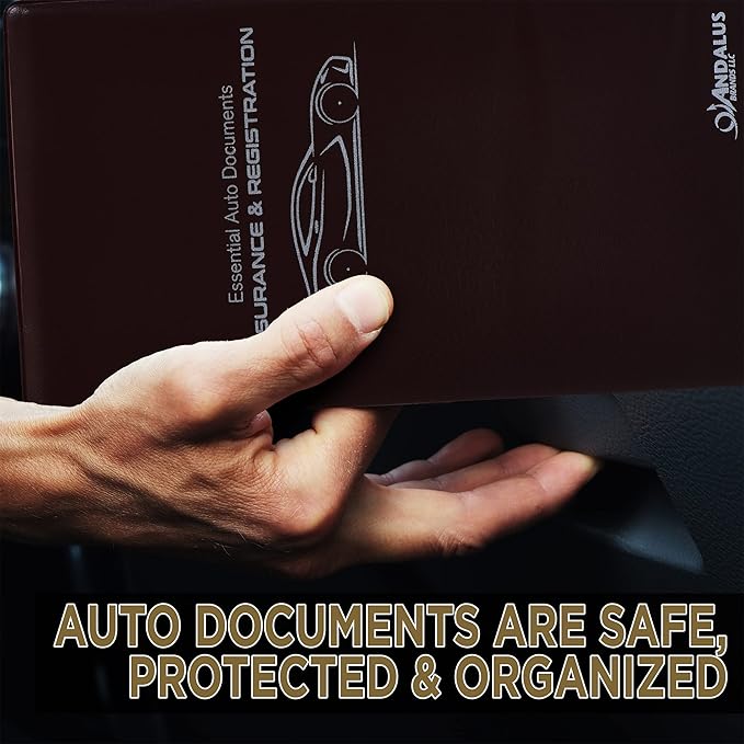 Andalus Auto Registration & Insurance Card Holder Pack of 2, Waterproof Essential Car Registration Holder with Hook & Loop Closure, Perfect for Every Vehicles Glove Boxes (Brown - 9.5" x 5.15")