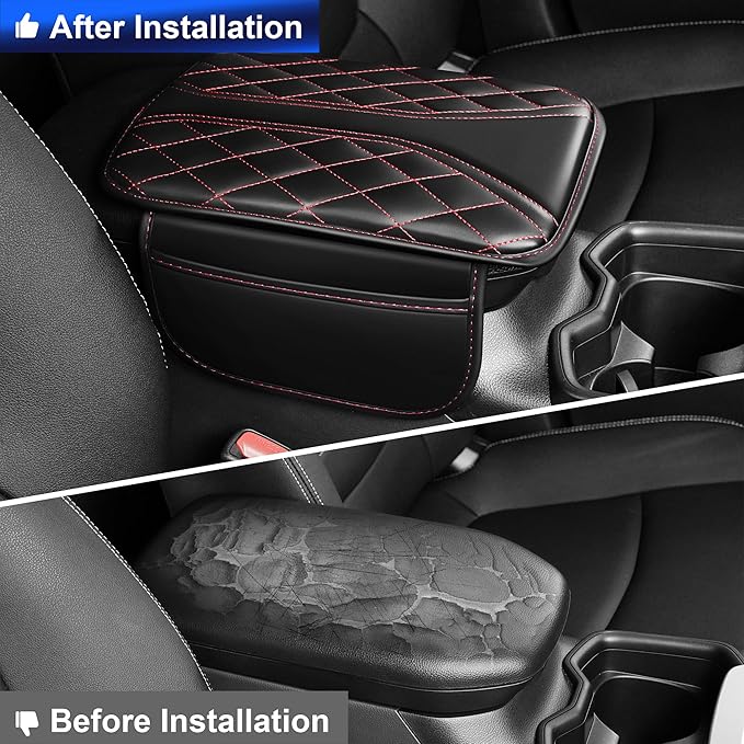 Center Console Cover Fit for Infiniti Q60 2017-2022 Leather Armrest Covers Armrest Cover for Car(Black&Redline)