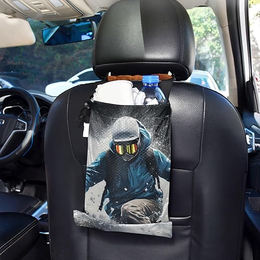 ALAZA Hanging Car Trash Bags Garbage Bag Trash Can for Back Seat Small Snowboarding 1 Washable Storage Bag Retractable 2 Pack