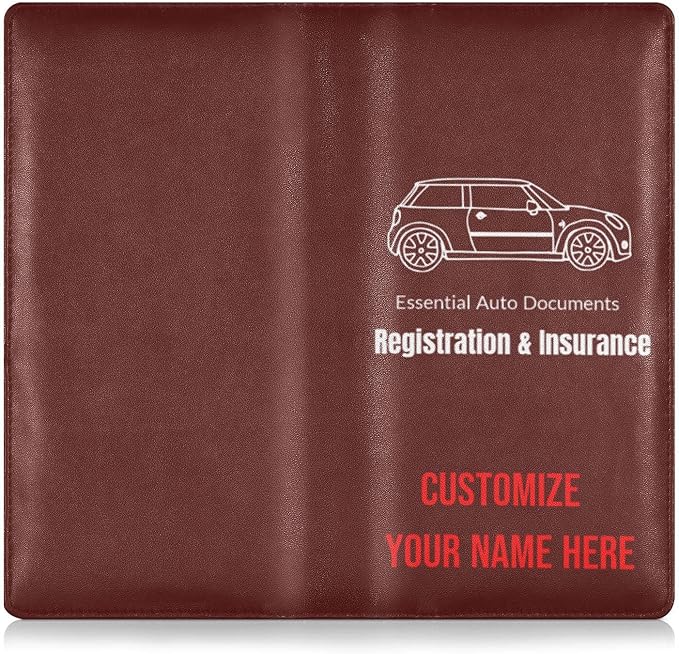 Caihoyu Custom Car Registration and Insurance Card Holder Personalized Leather Glove Box Organize Men Women Wallet Accessories Case for Cards, Essential Document Driver License Burgundy
