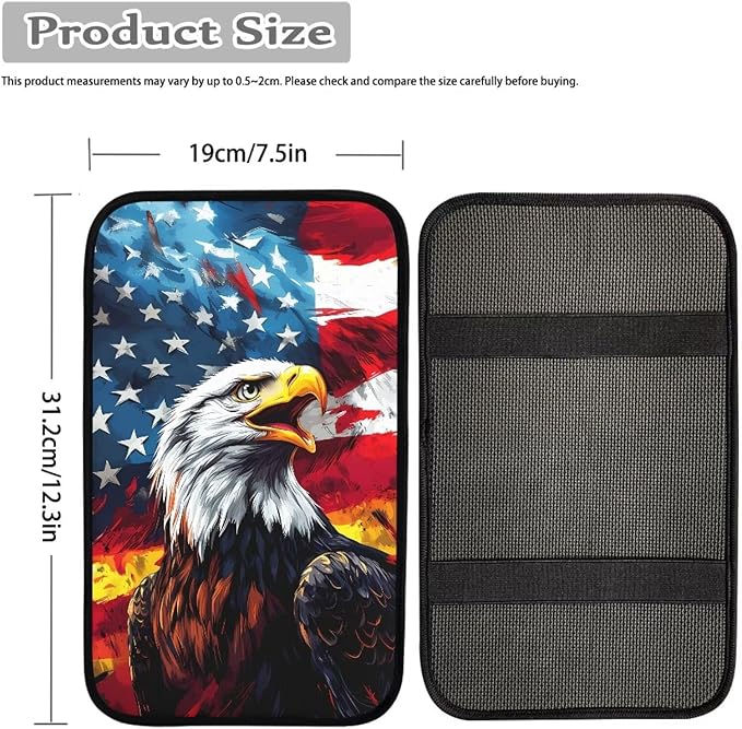 Mintutlipy Flame American Flag Eagle Automotive Center Console Cover Universal Fit 12.3×7.5 Inches Armrest Cushion Pad Protector for SUV Sedans Vans