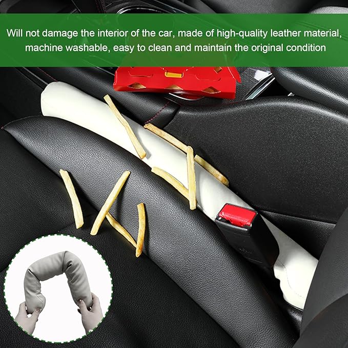 2 PCS Leather Car Seat Gap Filler, Auto Seat Blocker Organizer Fill The Gap Between Seat and Console, Universal Gap Filler Plug Stop Things from Dropping for Car SUV Truck (White)