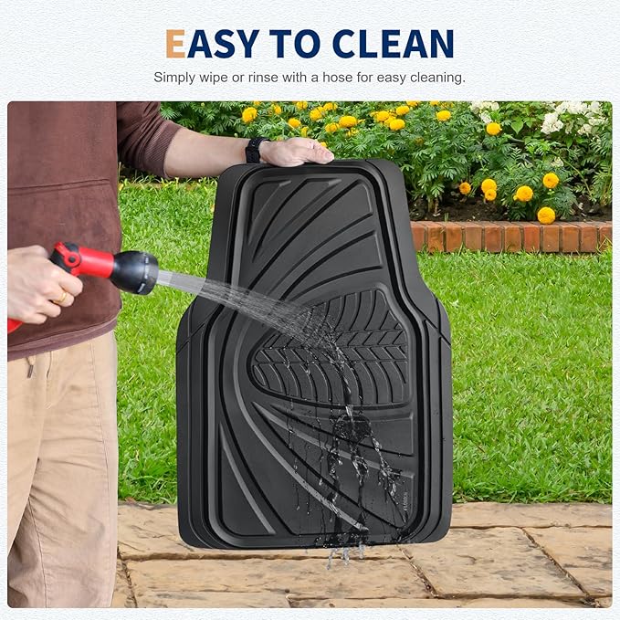 FLORICH Car Floor Mats, Waterproof Universal Heavy-Duty 4 Pieces Rubber Floor Mats for Cars, Full Set Car Mats with Anti-Slip Backing Fit for Most SUV, Vans,Trucks, Sedan(Black)