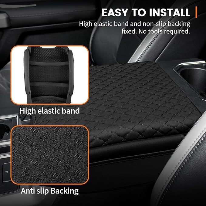 Custom Fit for Center Console Cover 2015-2020 Ford F150, 2017-2022 F250 F350 F450, 2018-2024 Ford Expedition PU Leather Armrest Cover Protector (Bucket Seat Only)