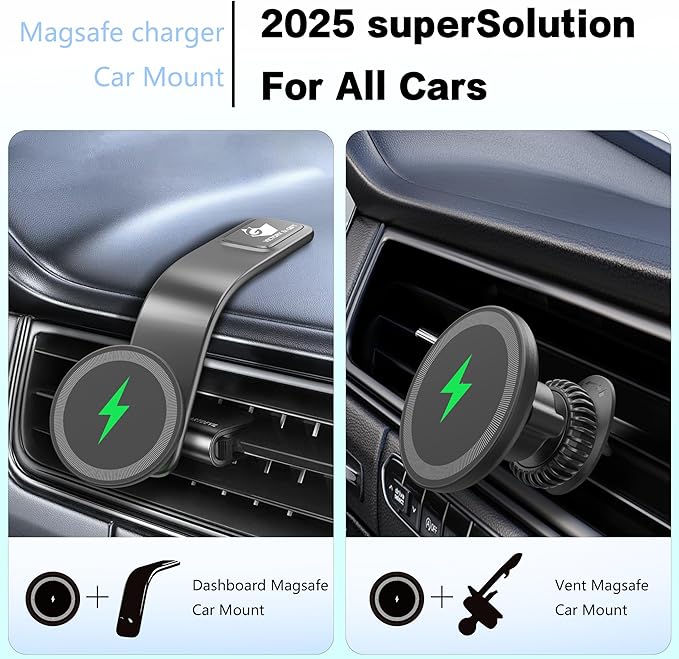 15W for MagSafe Car Mount Charger: Relocatable Car Phone Mount with 360° Adjustable Aluminum Arm , for Car Phone Mount Charger Dashboard/Windscreen/Vent Fit,Magnetic Phone Holder for car