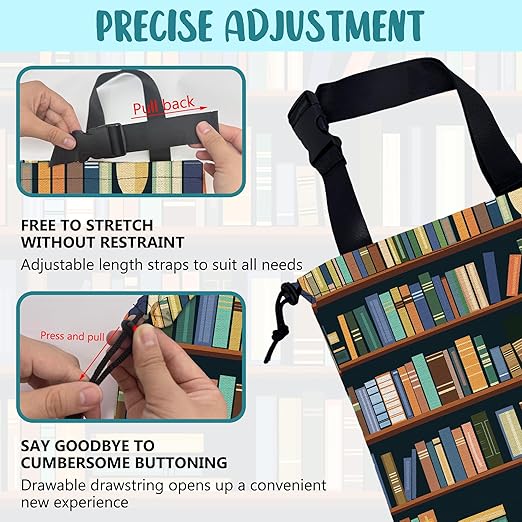 KXWQTRDD Car Trash Bag Books on Shelves Leak-Proof Car Garbage Bag with Drawstring Foldable Canvas Trash Bin with Adjustable Buckle for Car Accessories