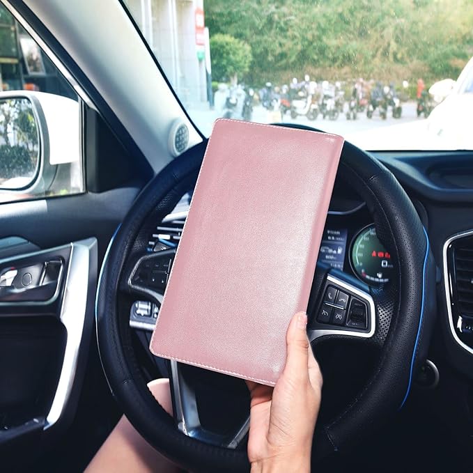 Caihoyu Custom Car Registration and Insurance Card Holder Personalized Leather Glove Box Organize Men Women Wallet Accessories Case for Cards, Essential Document Driver License Pink