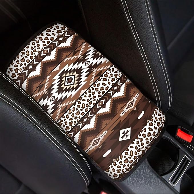 Tribal Aztec Center Console Cover Easy to Install Car Armrest Cushion Protector Protect from Pet Claws Soft Universal Fit for Vehicles,Cars,Suvs,Vans,Sedans