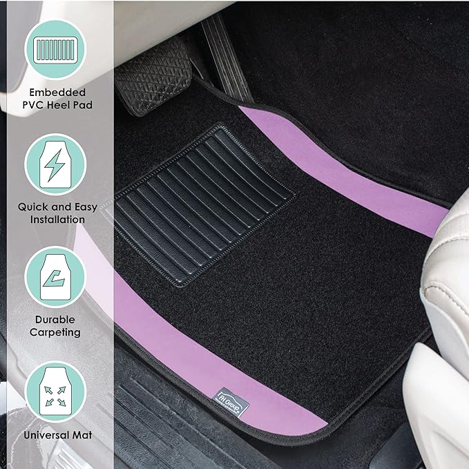FH Group Automotive Floor Mats – Universal Fit Premium Carpet Car Mats with Driver Heel Pad, Full Set for Cars, SUVs & Trucks - Purple