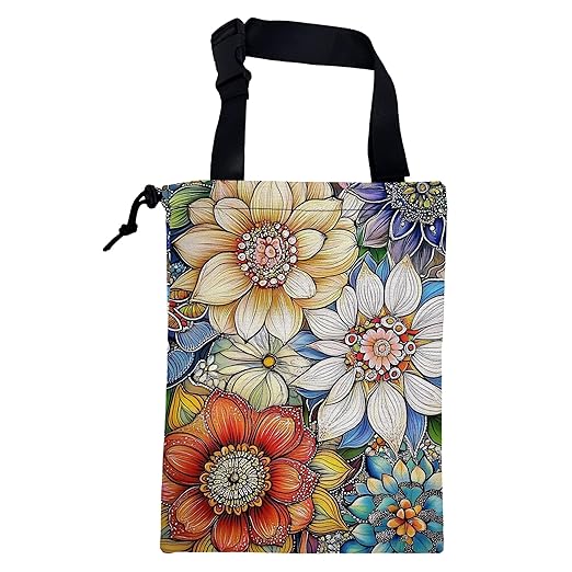 KXWQTRDD Car Garbage Bag Bright Yellow White and Blue Floral Hanging Canvas Car Trash Bag Drawstring Car Back Seat Organizer for Car Back Front Seat Console with Adjustable Buckle