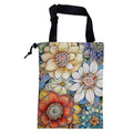 KXWQTRDD Car Garbage Bag Bright Yellow White and Blue Floral Hanging Canvas Car Trash Bag Drawstring Car Back Seat Organizer for Car Back Front Seat Console with Adjustable Buckle