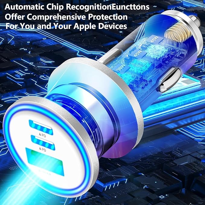 USB C Car Charger for iPhone 17, BAOYUANDA 67W 3-Port USB-C & USB-A Fast Car Charger Cigarette Lighter with 2Pack 3FT USB C to C Cable Fast Charging for iPhone 17/Air/16 Plus/16 Pro/16 Pro Max, iPad