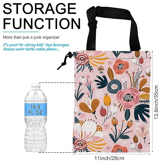 ghatobty Car Trash Bag Creative Floral Car Garbage Bag Hanging Car Trash Can for Back Seat with Drawstring, Waterproof Garbage Bags for Car Accessories Vehicle Travelling Camping Outdoor