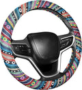 Boho Car Steering Wheel Cover, Ethnic Style Anti-Slip Coarse Flax Cloth Auto Wheel Cover, Bohemian Steering Wheel Protector for Most SUVs Vans Trucks, Car Accessories (Style A)