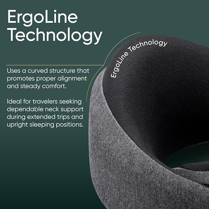 Proglobe Ash Black Memory Foam Travel Neck Pillow for Airplanes, Compact Plane Cushion for Long Flights with Soft Chin Support and Compression Bag, Comfortable Lightweight Air Travel Accessory