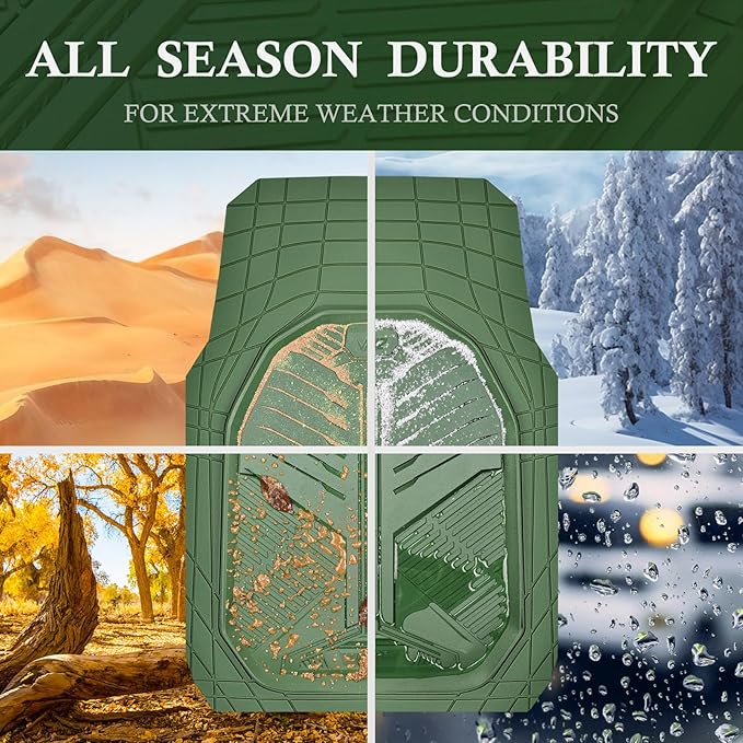 CAR PASS Heavy Duty Rubber Car Mats with Cargo Liner, Deep-Dish Car Floor Mats and Trunk Mat All Weather, Universal Trim-to-Fit for SUVs Trucks Sedans, Waterproof Anti-Slip, Trimmable V12 Olive Green