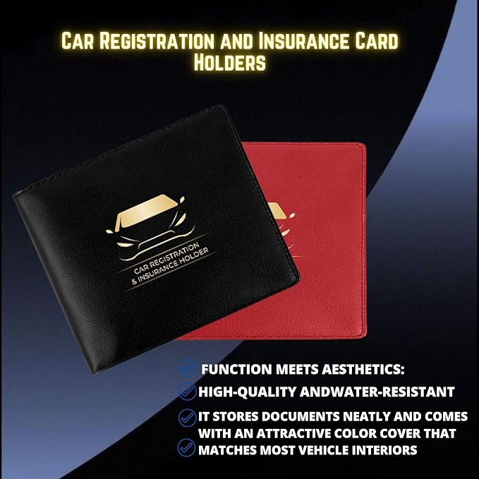 Performore Car Document Holder Wallets – Premium Organizer for Insurance and Registration Papers, 2 Clear Pockets with Strong Double-Sided Closure, Suitable for All Vehicles (2-Pack: 1 Black, 1 Red)