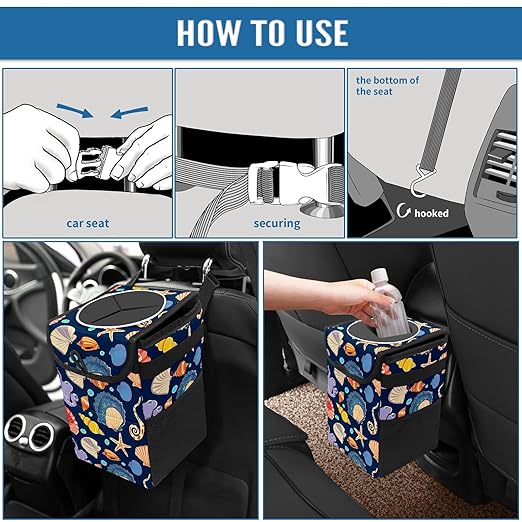 GVGHIDZ Car Trash Can – Multi-Purpose, Lightweight and Portable with Durable Water-Resistant Coating, No Installation Required, Practical and Ample Capacity, Variety of Colors.Conch Shell
